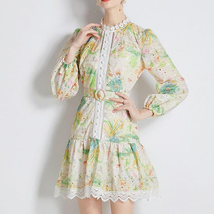Lace Print Dress - allsose
