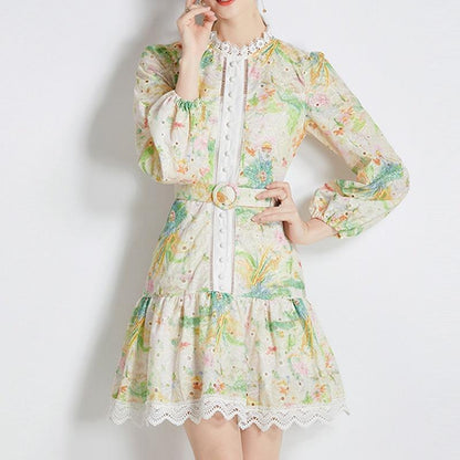 Lace Print Dress - allsose
