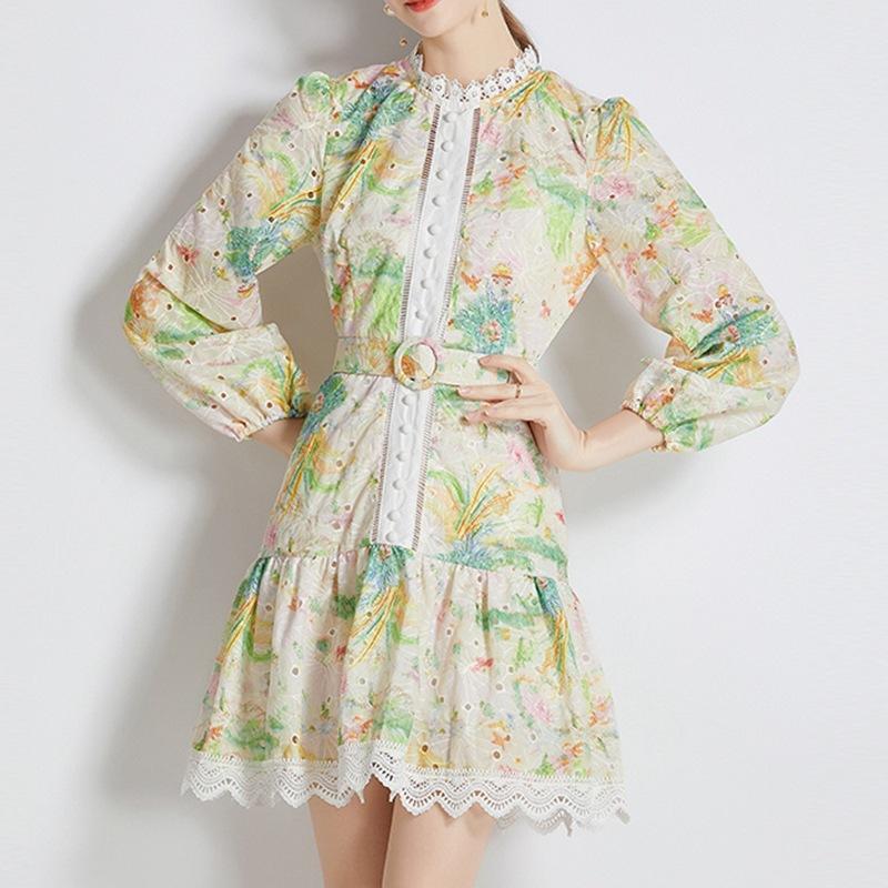 Lace Print Dress - allsose