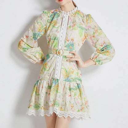 Lace Print Dress - allsose