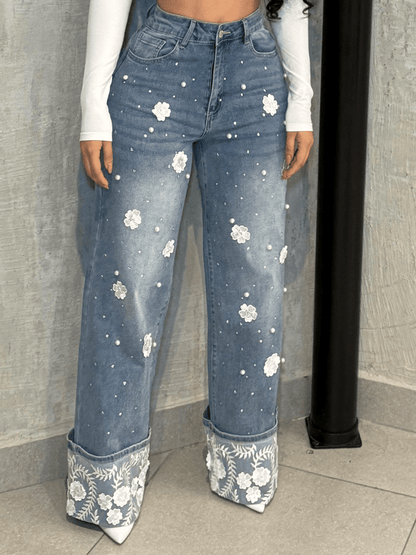 Lace - Stitched Jeans - allsose