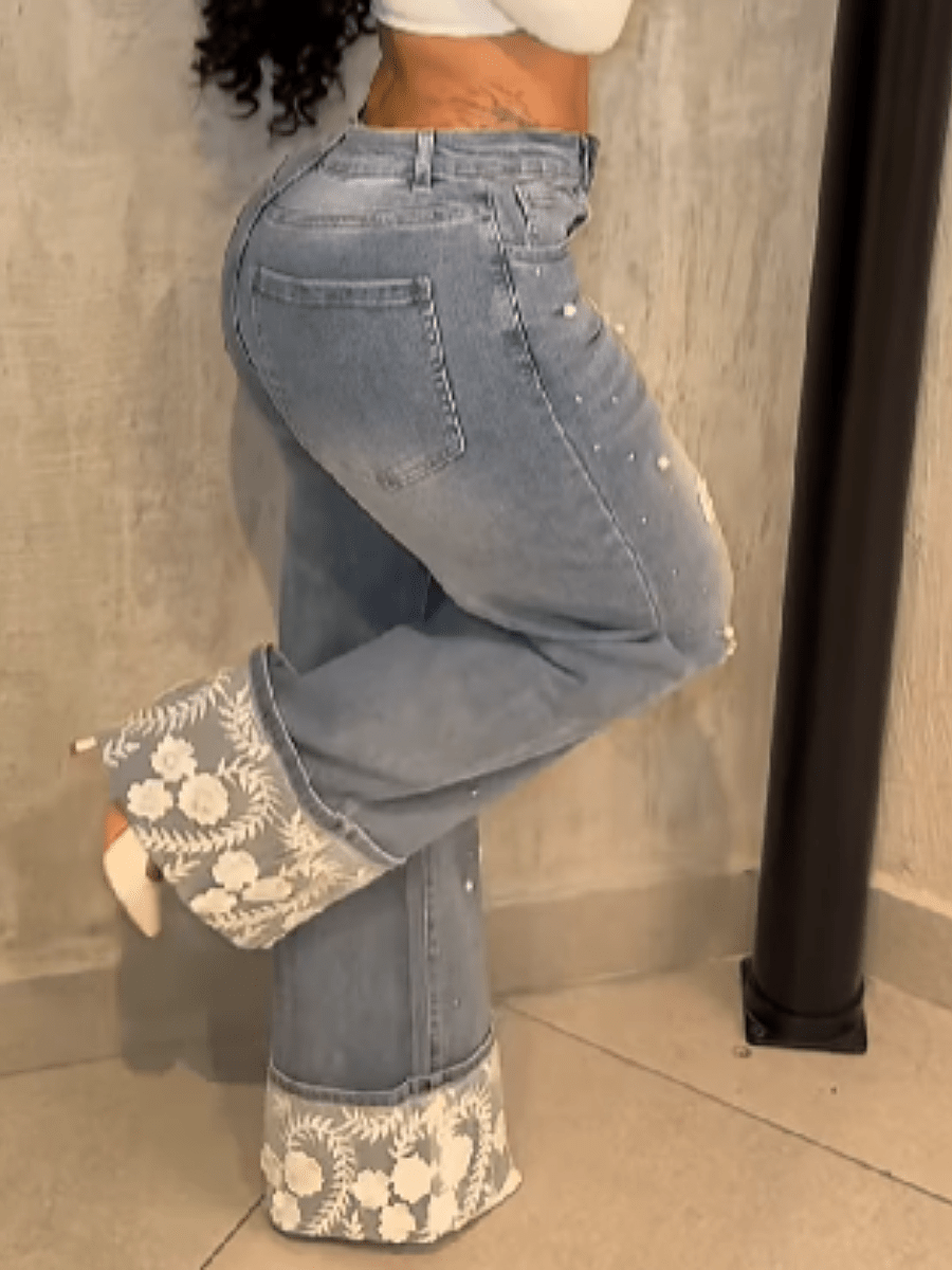 Lace - Stitched Jeans - allsose