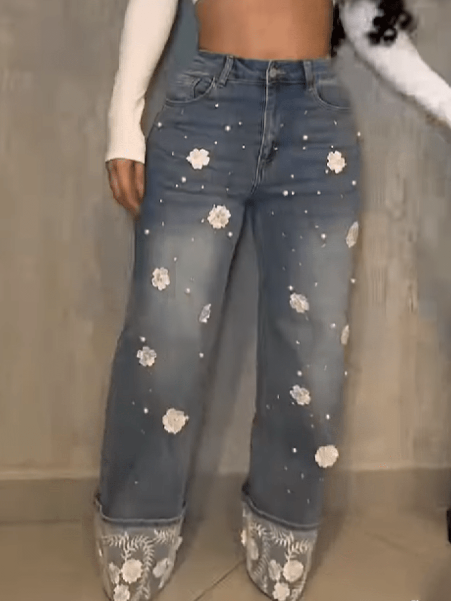 Lace - Stitched Jeans - allsose