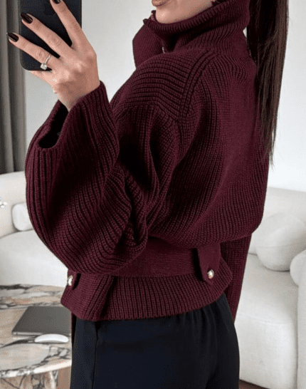 Lace - Up Waisted Sweater Jacket - allsose