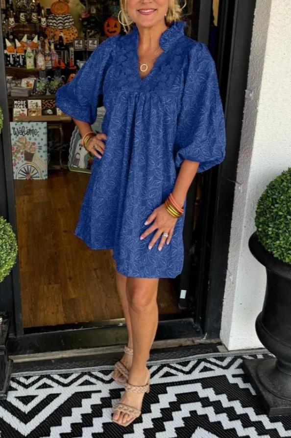 Lace V - neck Short Casual Dress - allsose