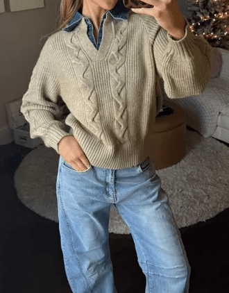 Lapel Denim Collar Sweater - allsose