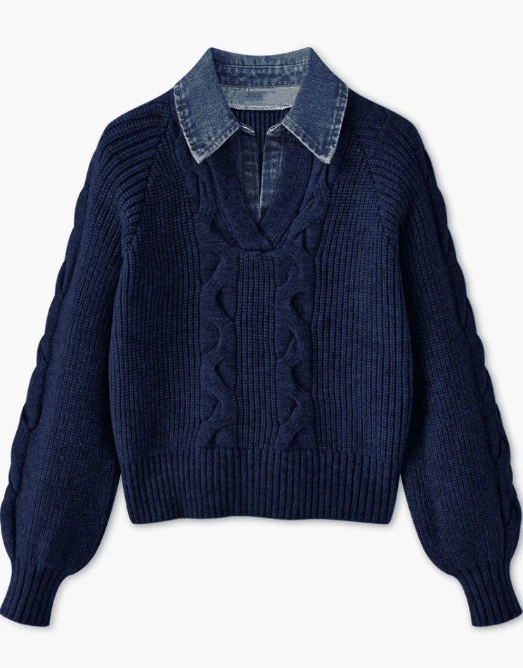 Lapel Denim Collar Sweater - allsose