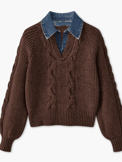 Lapel Denim Collar Sweater - allsose