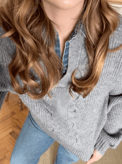 Lapel Denim Collar Sweater - allsose