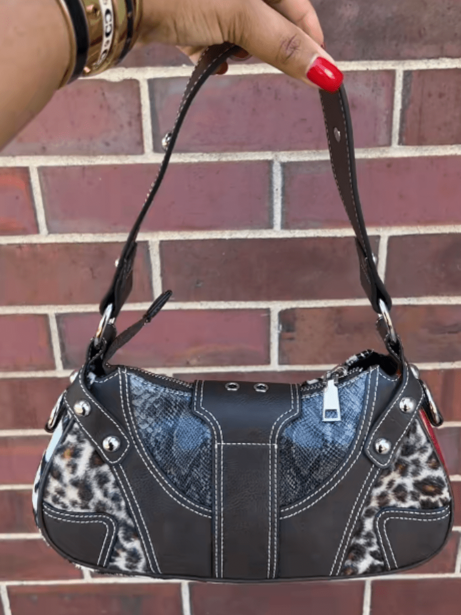 Leather Patchwork Shoulder Bag - allsose