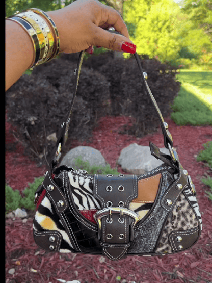 Leather Patchwork Shoulder Bag - allsose