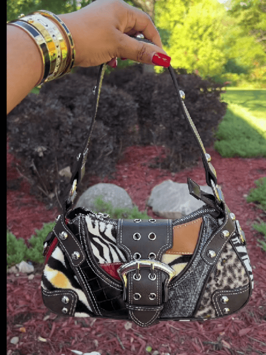 Leather Patchwork Shoulder Bag - allsose