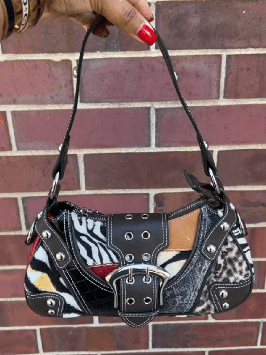 Leather Patchwork Shoulder Bag - allsose