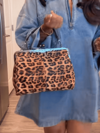 Leopard Print Kisslock Shoulder Bag - allsose