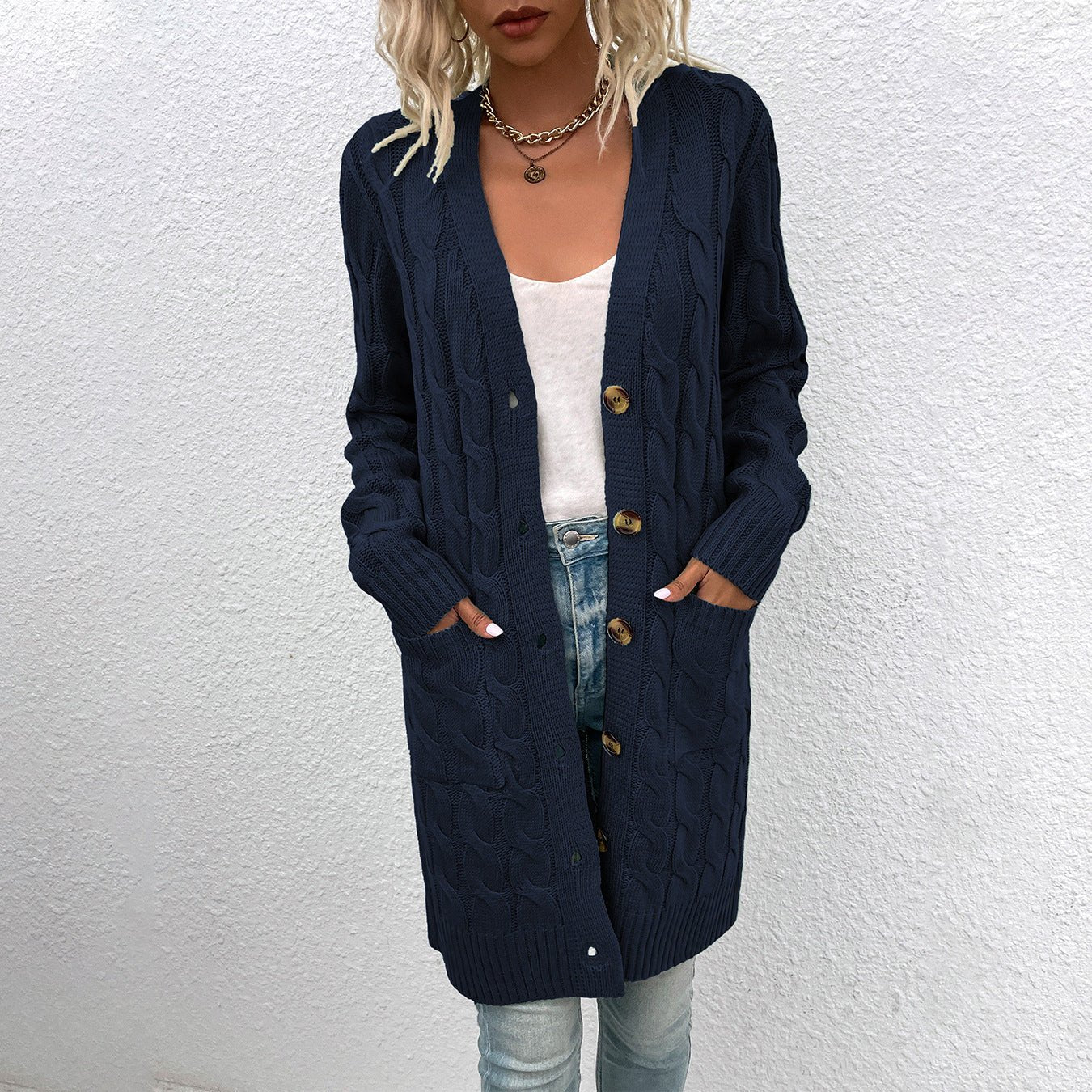 Long Buttoned Knit Cardigan - allsose