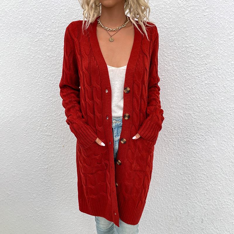Long Buttoned Knit Cardigan - allsose