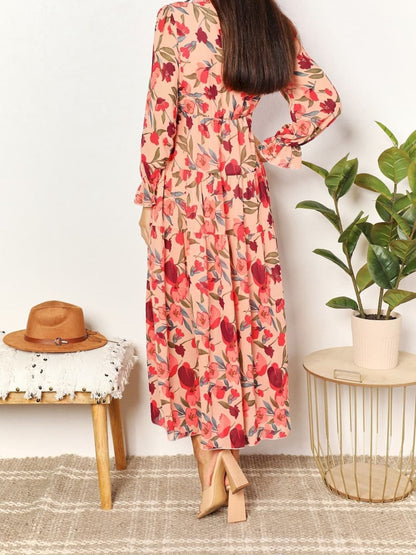 Long Sleeve Floral Maxi Dress - allsose