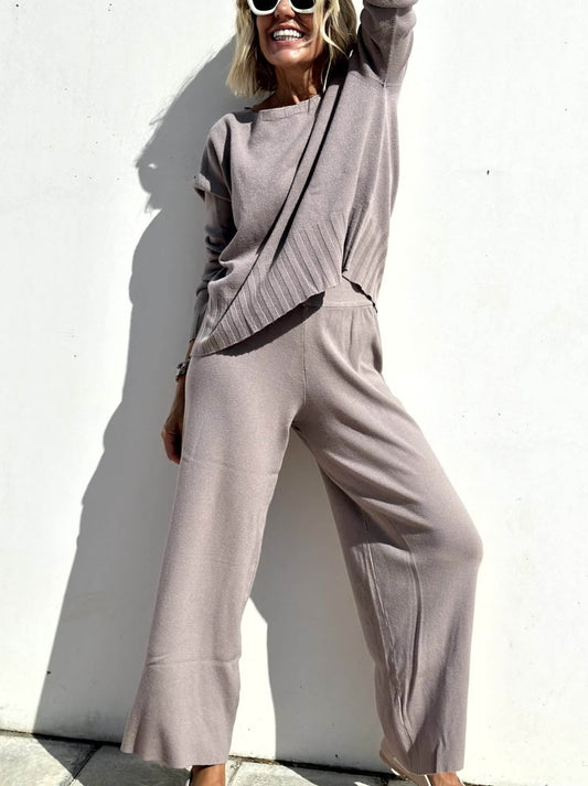 Long Sleeve Round Neck Solid Color Loose Sets - allsose