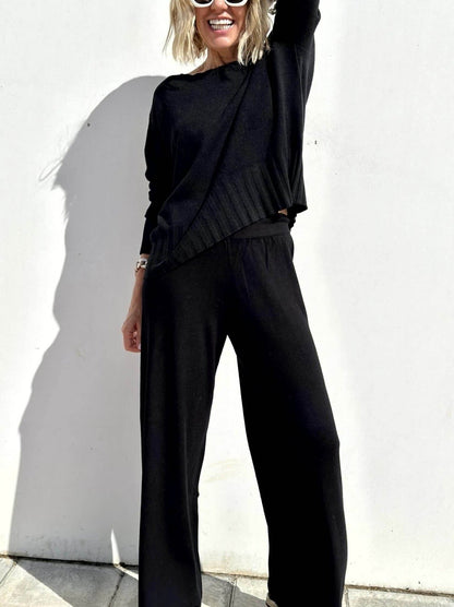 Long Sleeve Round Neck Solid Color Loose Sets - allsose