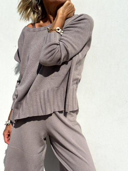 Long Sleeve Round Neck Solid Color Loose Sets - allsose