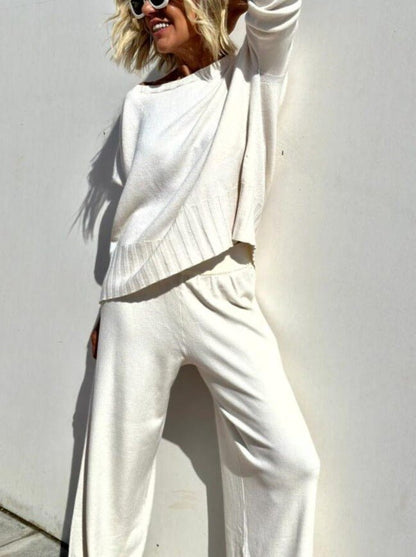 Long Sleeve Round Neck Solid Color Loose Sets - allsose
