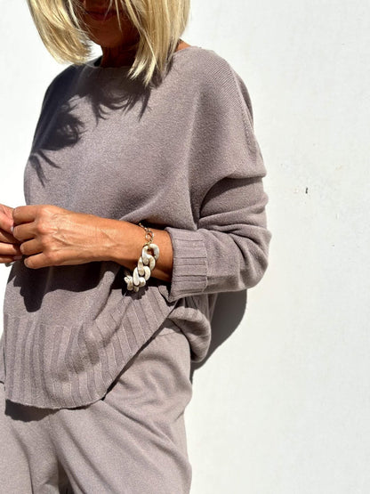 Long Sleeve Round Neck Solid Color Loose Sets - allsose