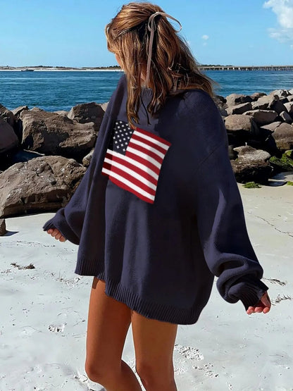 Loose Cotton Flag - Print Sweater - allsose