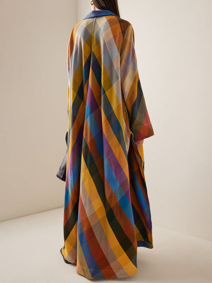 Loose Long Sleeve Color Block Side Split Maxi Dress - allsose