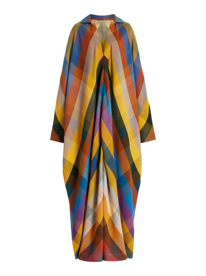 Loose Long Sleeve Color Block Side Split Maxi Dress - allsose