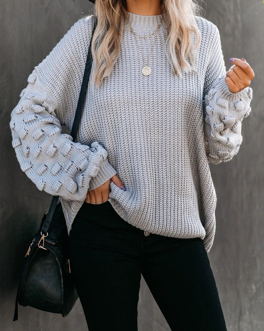 Loose Long Sleeve Knitted Sweater - allsose