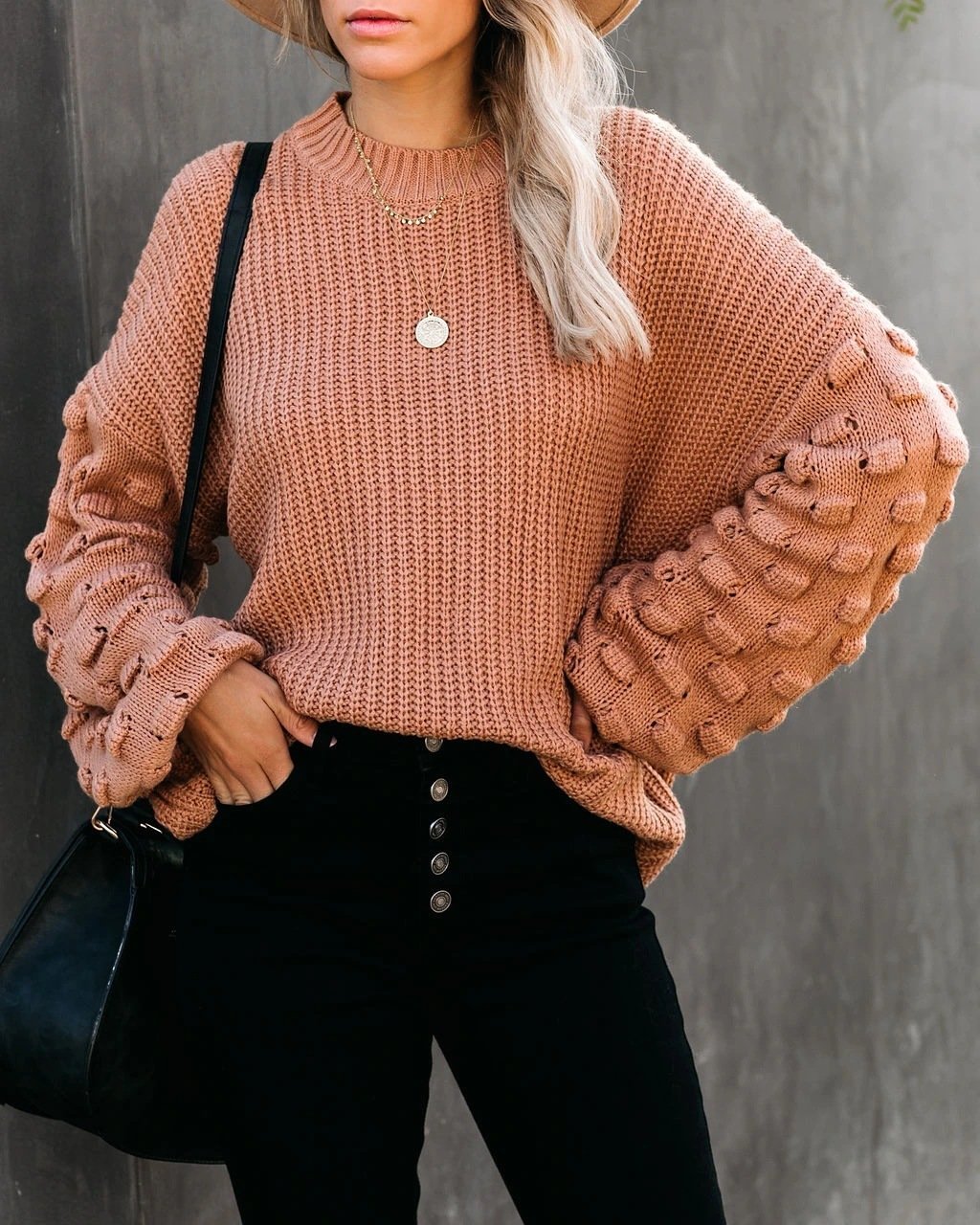 Loose Long Sleeve Knitted Sweater - allsose