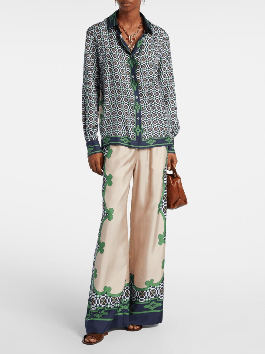 Luxury Ornate Border Print Wide - Leg Trousers - allsose