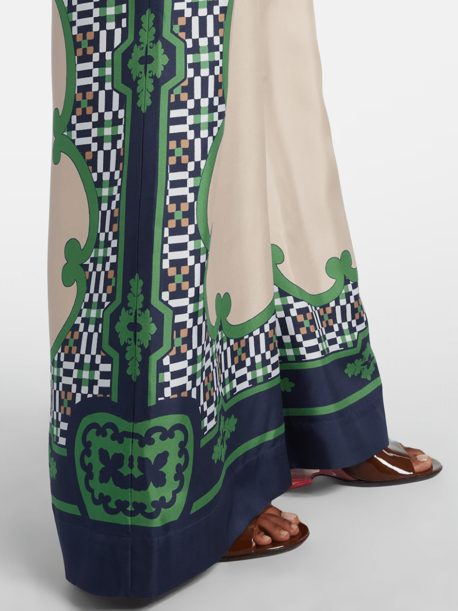 Luxury Ornate Border Print Wide - Leg Trousers - allsose