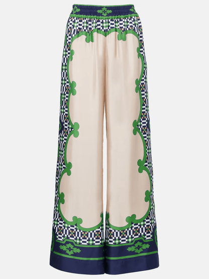 Luxury Ornate Border Print Wide - Leg Trousers - allsose