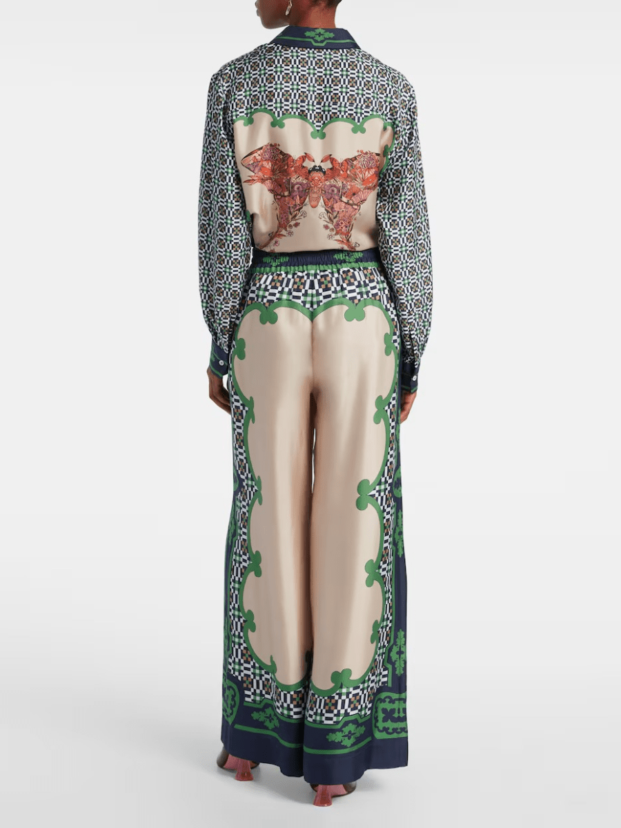 Luxury Ornate Border Print Wide - Leg Trousers - allsose