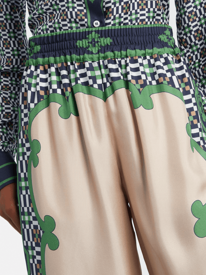 Luxury Ornate Border Print Wide - Leg Trousers - allsose