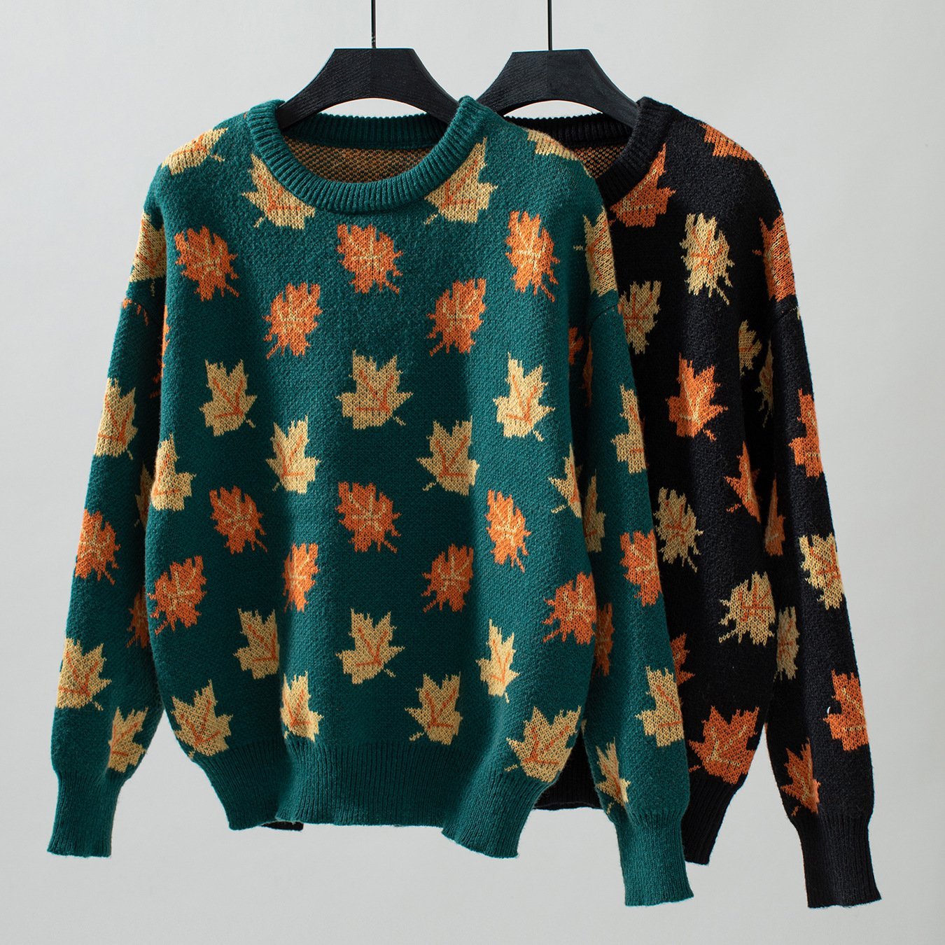 Maple Leaf Pattern Casual Knit Sweater - allsose