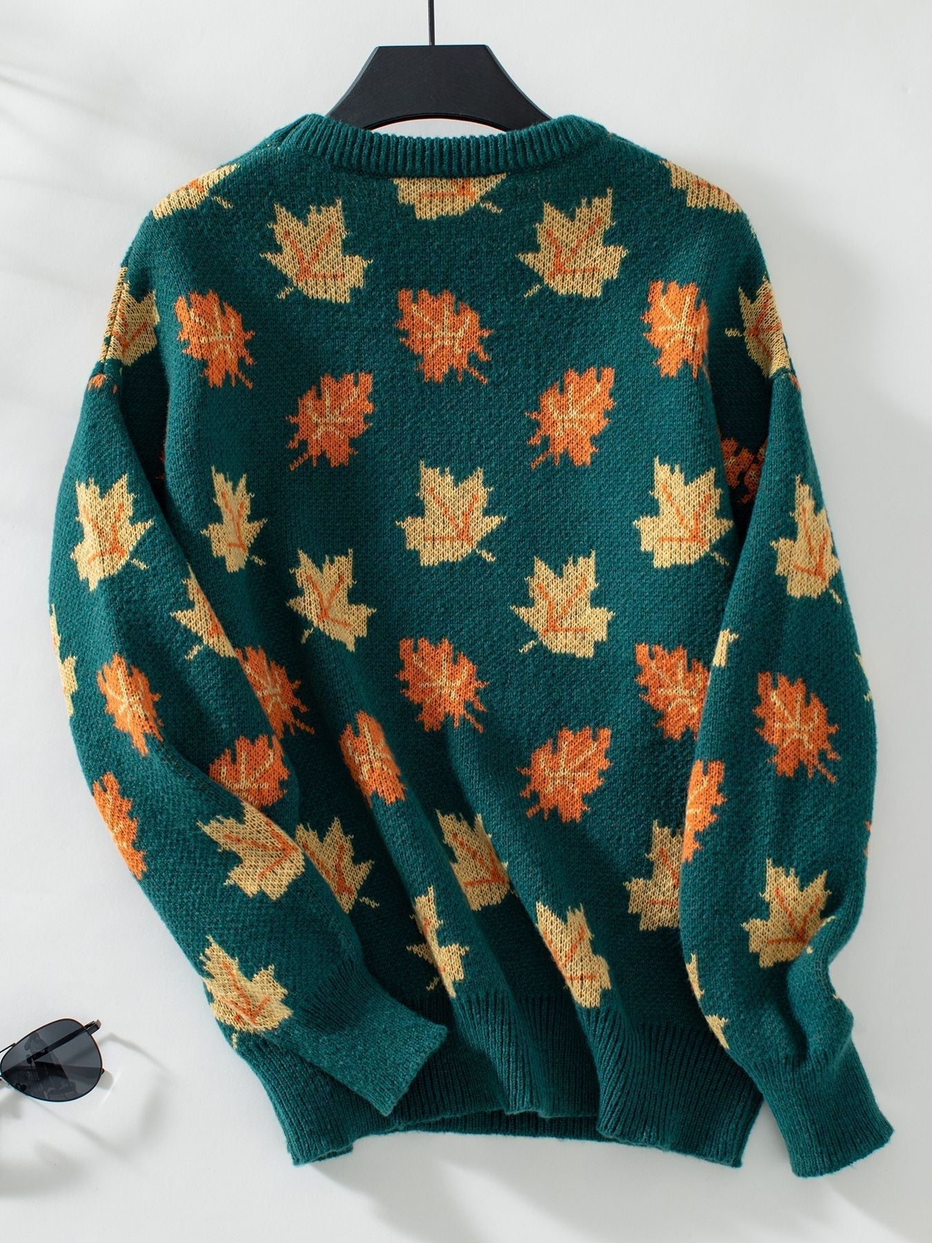 Maple Leaf Pattern Casual Knit Sweater - allsose