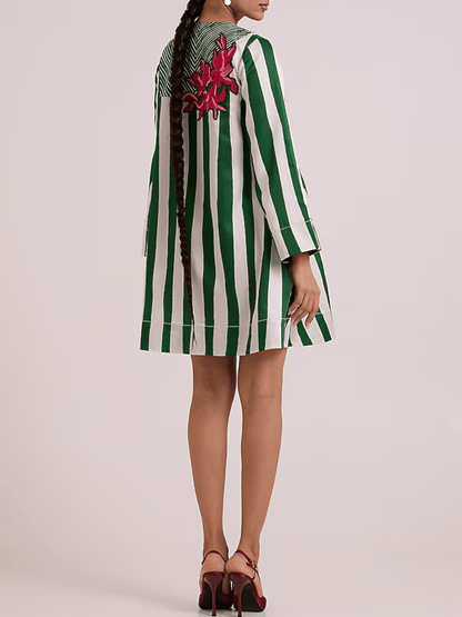 Multi - Colored Bemberg Cotton Satin Floral Printed Dress - allsose