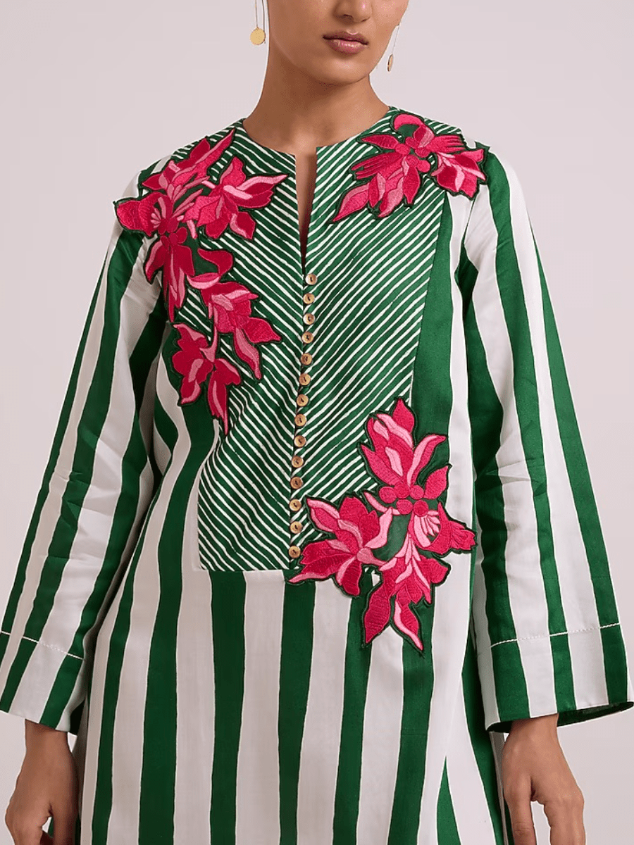 Multi - Colored Bemberg Cotton Satin Floral Printed Dress - allsose