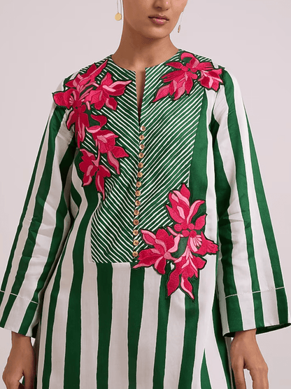 Multi - Colored Bemberg Cotton Satin Floral Printed Dress - allsose
