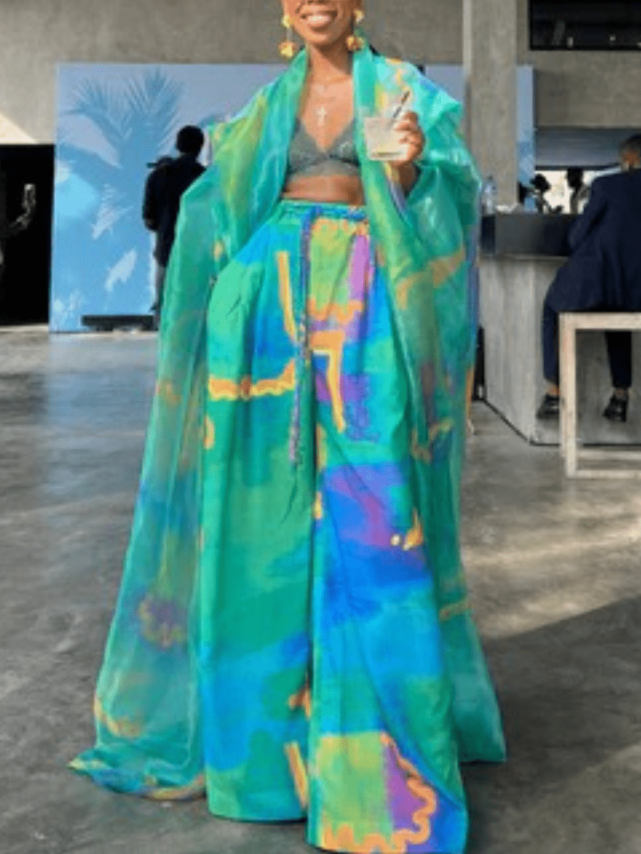 Multicolor Kimono Two Pieces Set - allsose