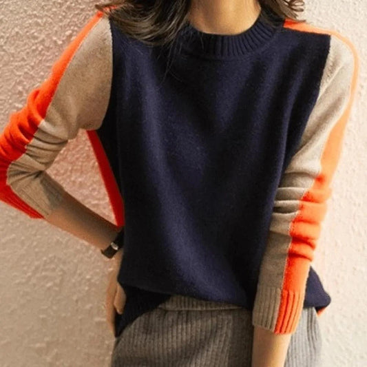 Navy and Orange Retro Stripe Sweater - allsose