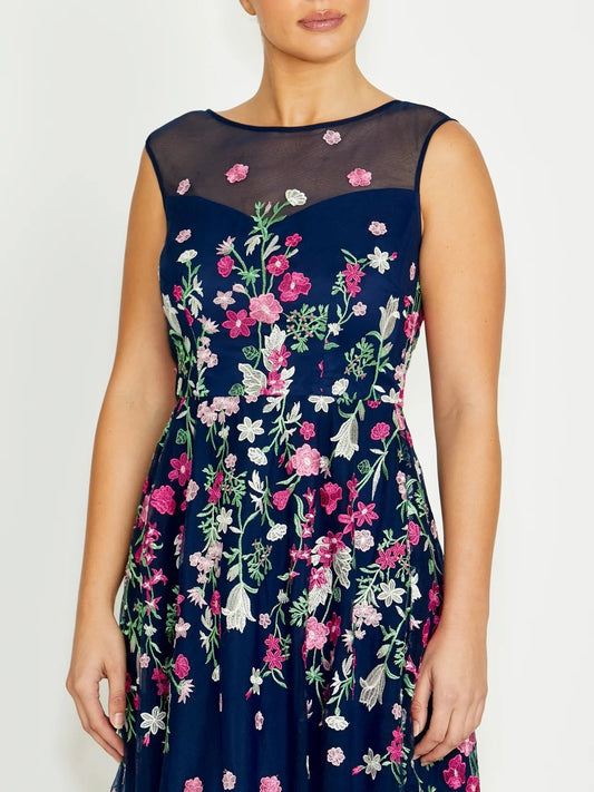 Navy and Pink Midi Dress Regular - allsose