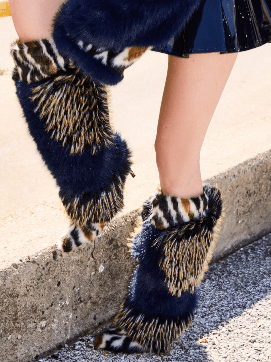 Navy Multi Fur Boot - allsose