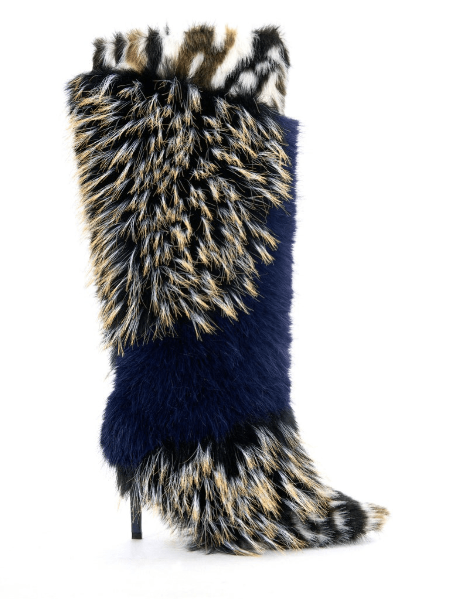Navy Multi Fur Boot - allsose