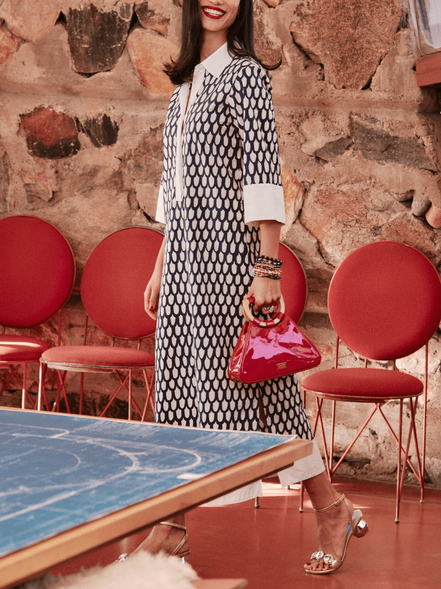 Navy White Teardrop Print Midi Dress - allsose