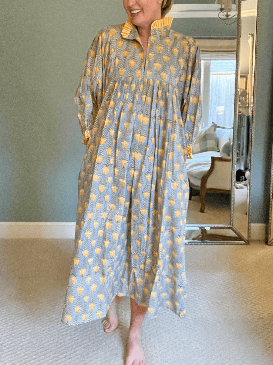 Newest Cotton Block Print Maxi Dress - allsose