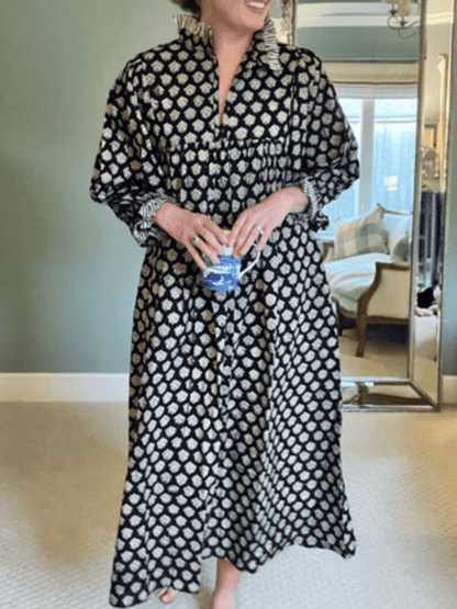 Newest Cotton Block Print Maxi Dress - allsose
