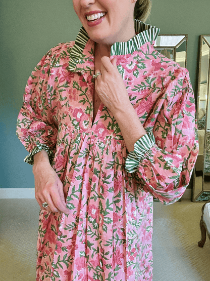 Newest Cotton Block Print Maxi Dress - allsose